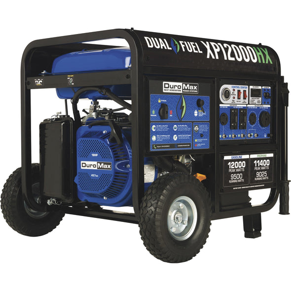 DuroMax XP12000HX 12,000-Watt 460cc Dual Fuel Gas Propane Portable Generator with CO Alert
