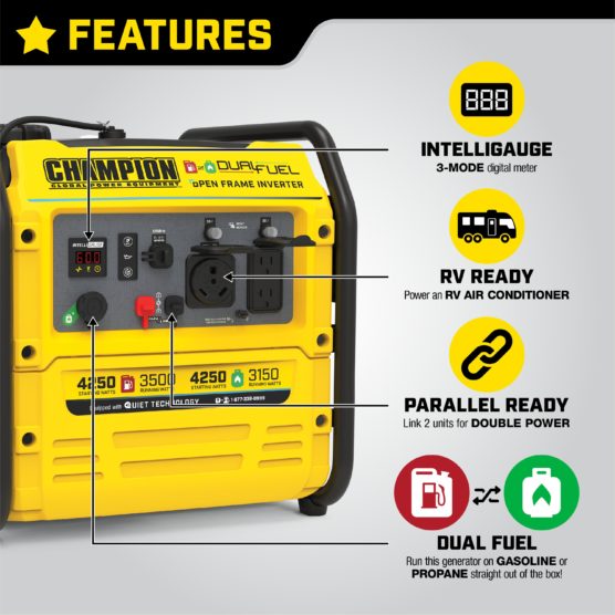 Champion Model: 200977 3500/4250W Dual Fuel Digital Hybrid Open Frame Inverter