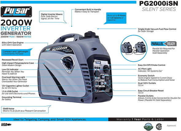 Pulsar PG2300iS 2,300 Watt Portable Small GAS Powered Inverter Power Generator