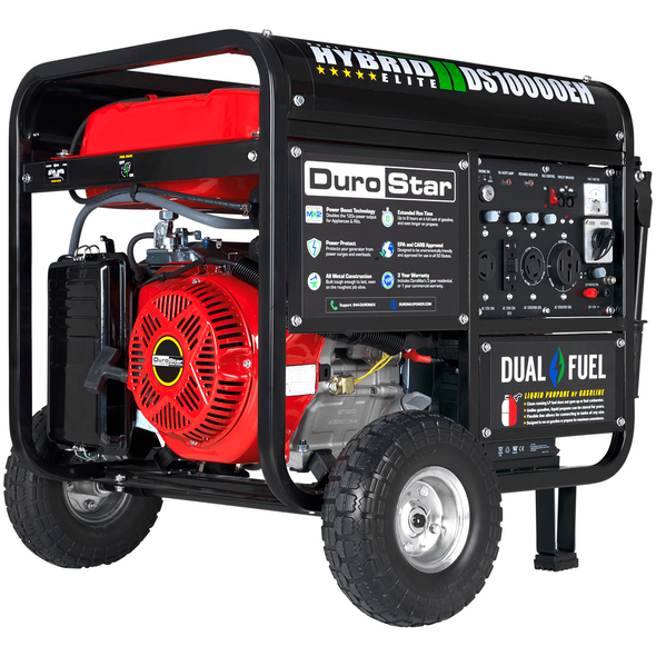 DuroMax DS10000EH  10000 Watt Dual Fuel Portable Generator - Gas or Propane Powered-Electric Start- Home Back Up & RV Ready, 50 State Approved