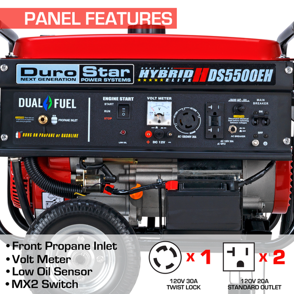 DuroStar DS5500EH 5500-Watt 224cc Electric Start Dual Fuel Hybrid Portable Generator