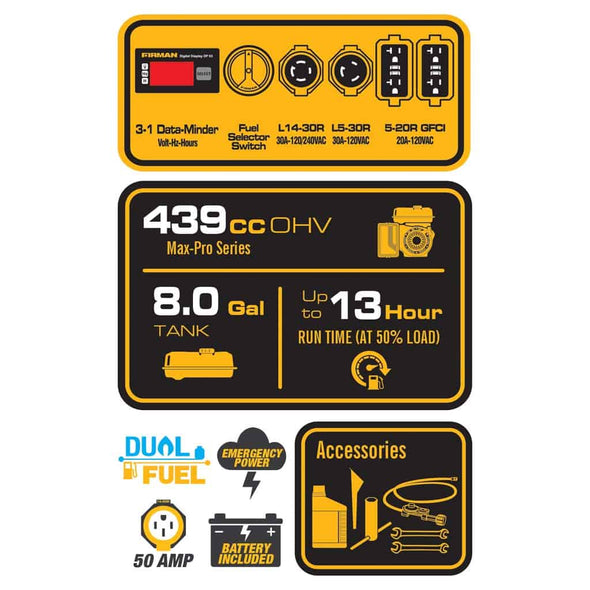 Firman H05751 - Hybrid Series 5700 Watt Electric Start Dual Fuel Portable Generator (CARB)