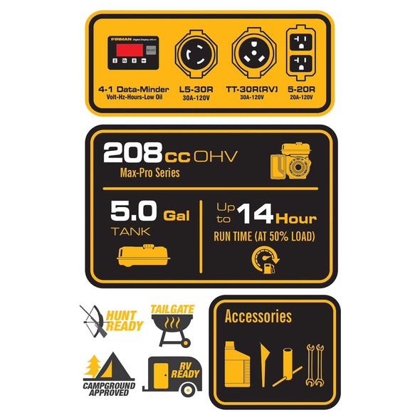 Firman P03618 Recoil Start Gas Portable Generator 4550/ 3650 Watts With Stars and Stripes