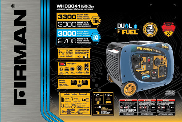 FIRMAN WH03041 3300/3000W  Dual Fuel Inverter Portable Generator Parallel Ready CARB and cETL Certified