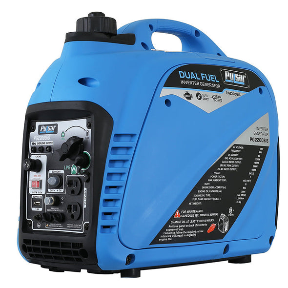 Pulsar 2,200W Portable Dual Fuel Quiet Inverter Generator with USB Outlet, PG2200BiS