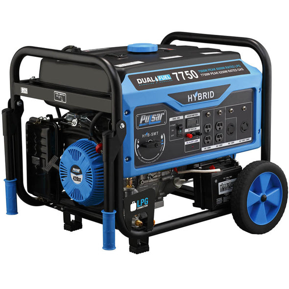 Pulsar PG7750B Dual-Fuel Generator 7750 Peak 7350 Rated (Gasoline)/ 6250W Peak 5950W Rated (Propane) w/ Electric Start, Carb