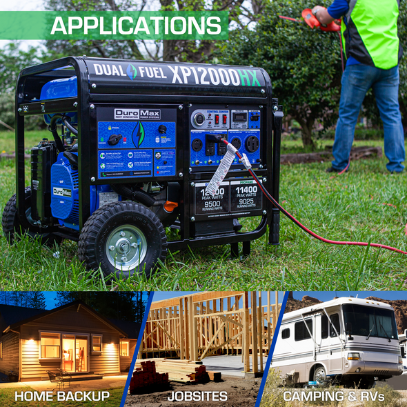 DuroMax XP12000HX 12,000-Watt 460cc Dual Fuel Gas Propane Portable Generator with CO Alert
