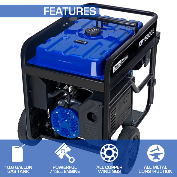 DuroMax XP15000E V-Twin Gas-Powered Electric Start Portable Generator