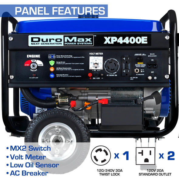 DuroMax XP4400E 4,400-Watt 7 HP RV Grade Gas Generator w/ Electric Start and Wheel Kit