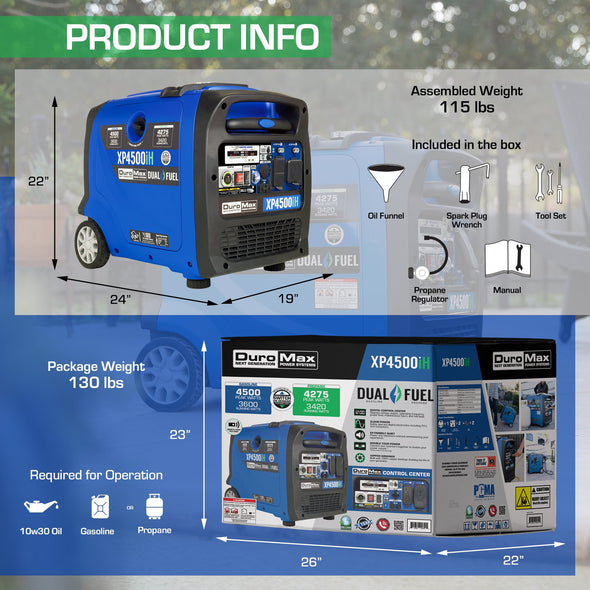 DuroMax XP4500iH 4,500 Watt Portable Dual Fuel Inverter Generator w/ CO Alert